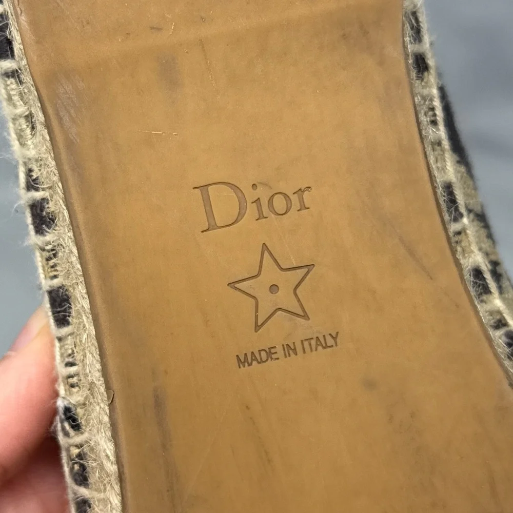 Christian Dior Granville Leopard Jacquard Logo Flat Espadrille Sandal Shoes 37.5